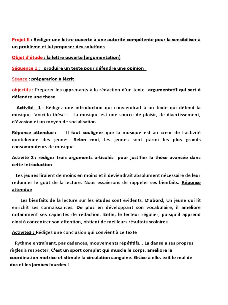 1as Entrainement A L Ecrit Projet Lettre Ouverte Pdf Science Science Et Technologie