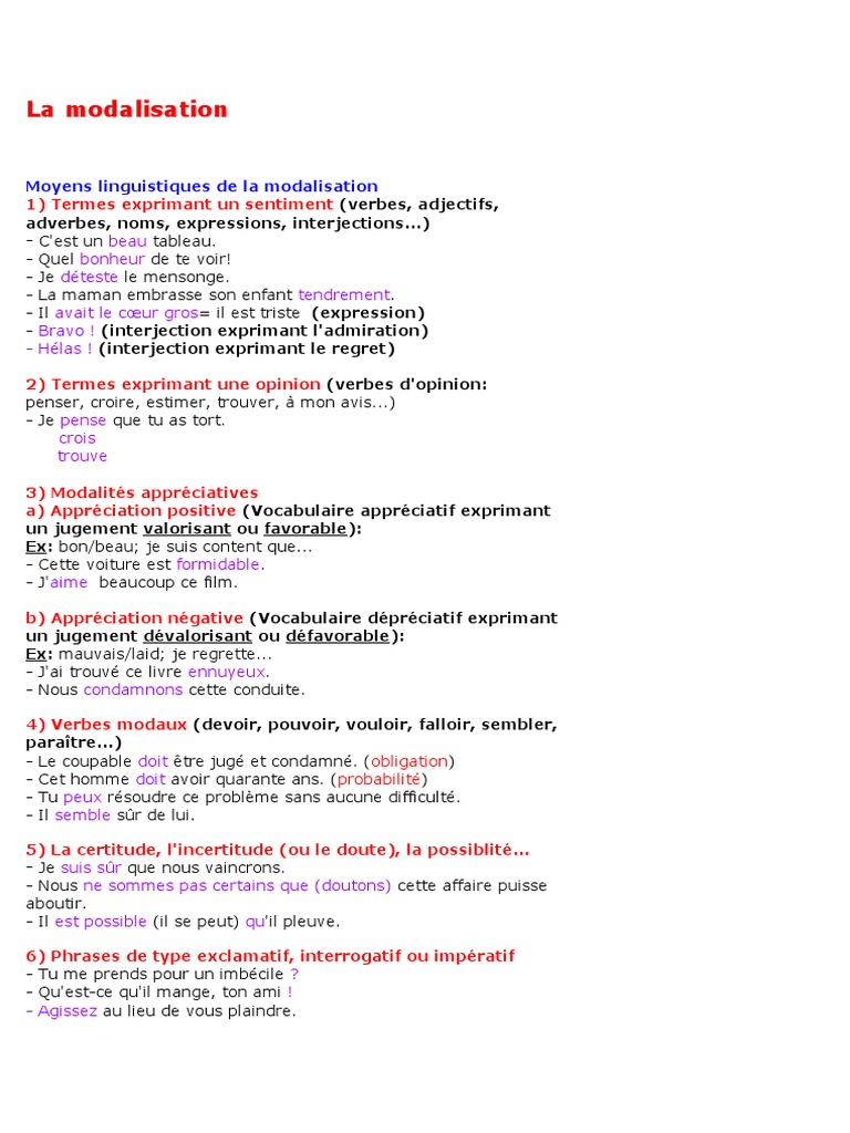 Modalisation et expression des jugements | PDF | Question | Sujet ...