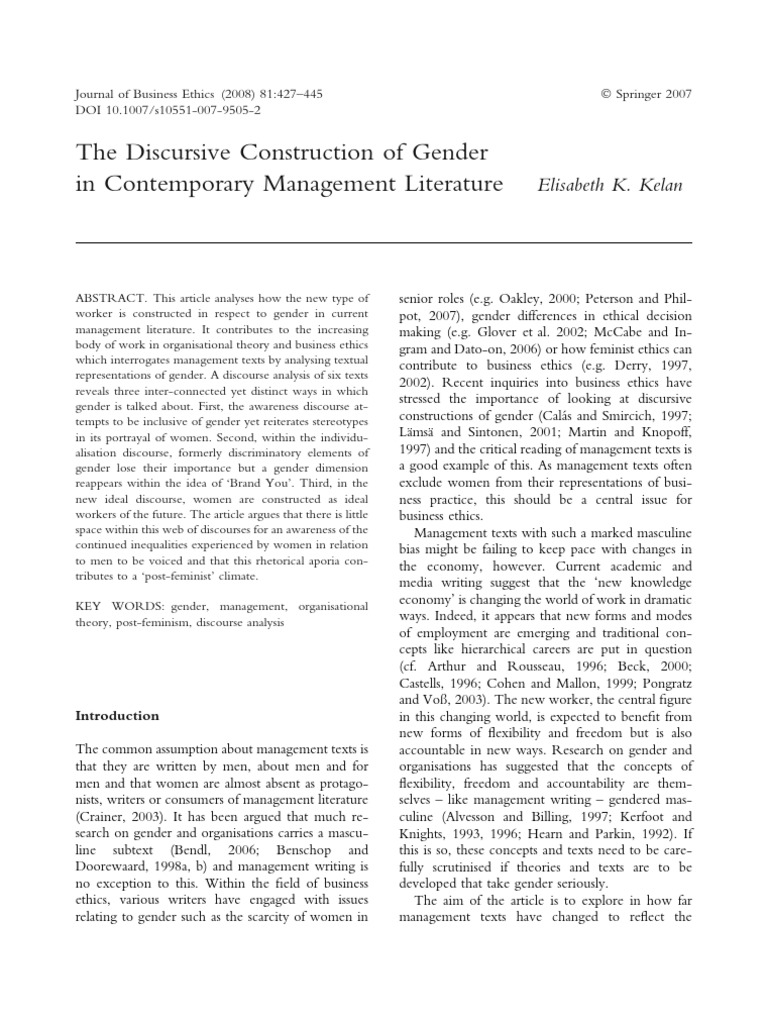 Kelan - 2008 - The Discursive Construction of Gender in Contempor | PDF ...