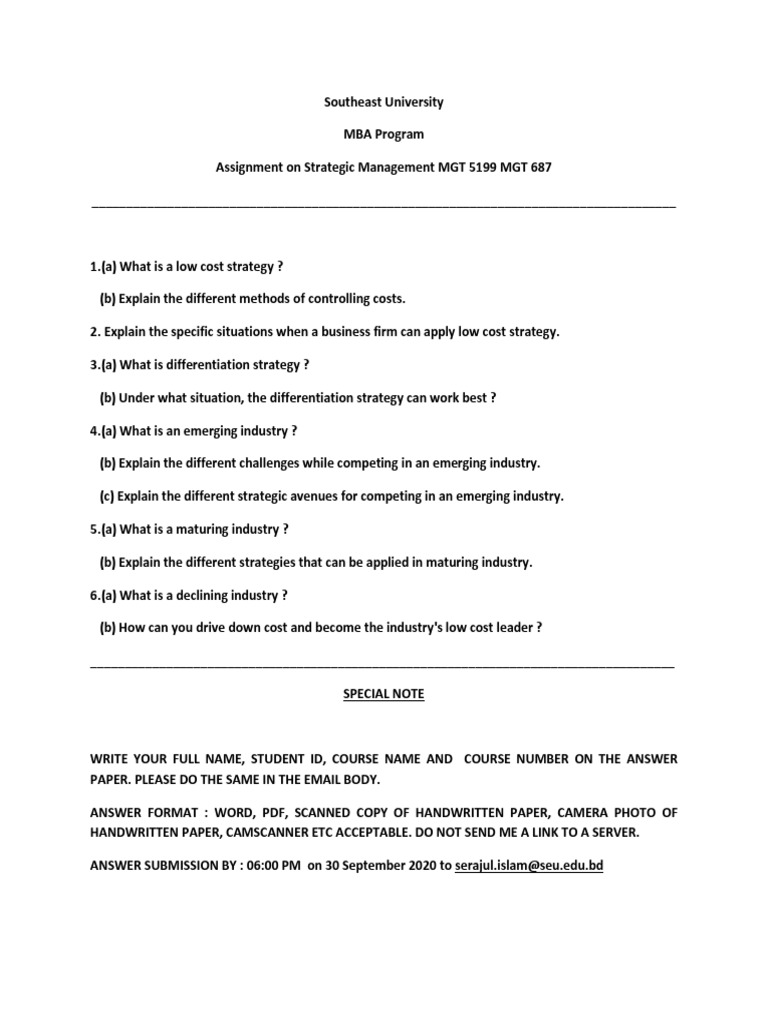 Strategic Management Assignment-03 (Question) | PDF | Career & Growth ...