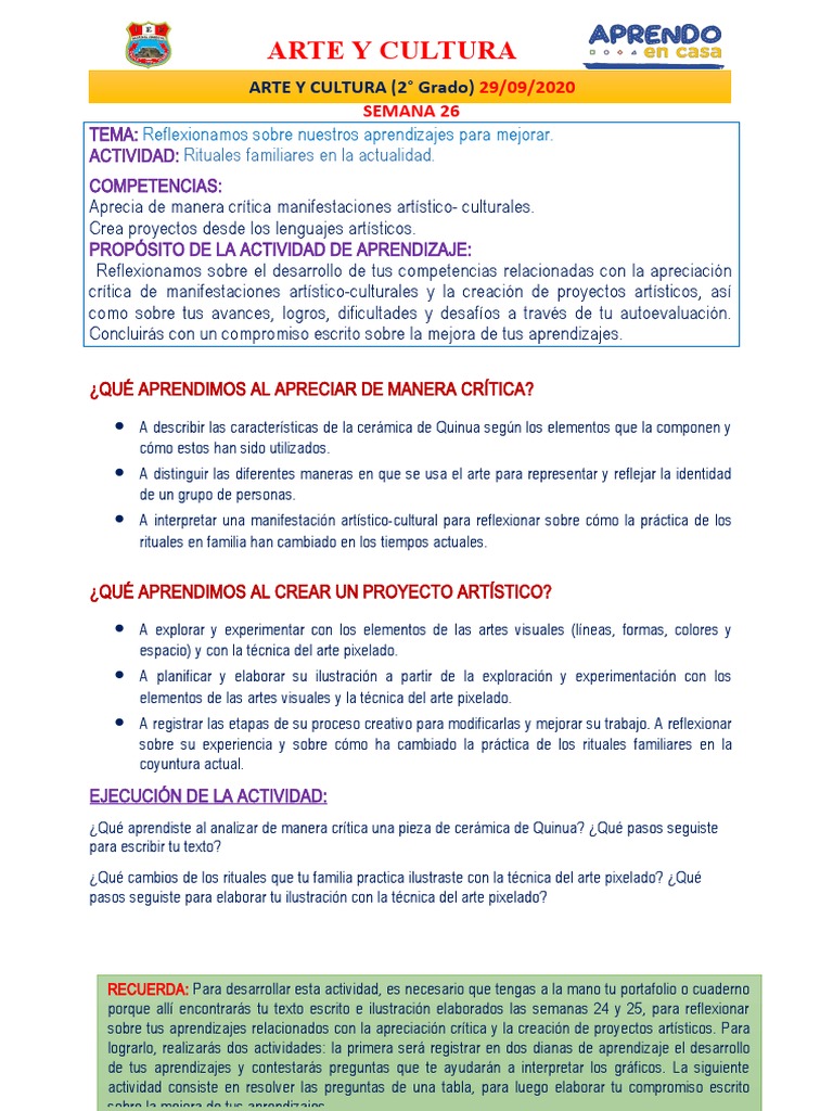 Ficha - de - Actividades - Arte - y - Cultura - 2° Grado - Semana - 26 ...