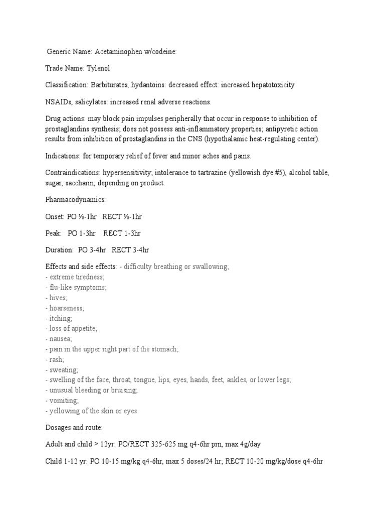 Tylenol (Acetaminophen) PDF Nonsteroidal Anti Inflammatory Drug Pain Management