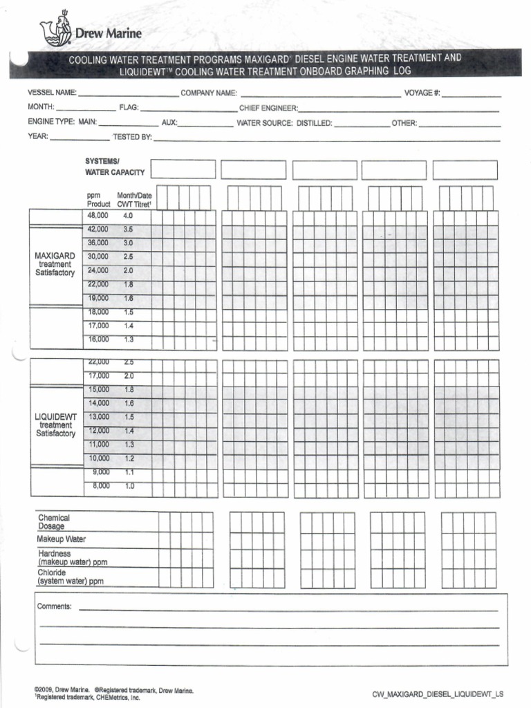 Drew Cooling Water Log Sheet PDF