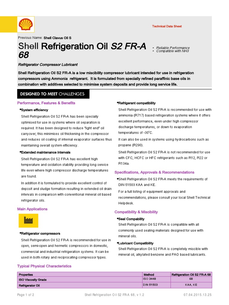 Shell Refrigeration Oil S2 FR-A 68 | PDF | Refrigeration | Chemical ...