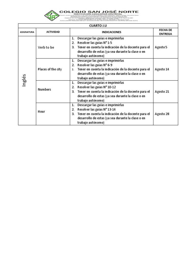 Guías de Inglés para 4° Grado | PDF | Idiomas