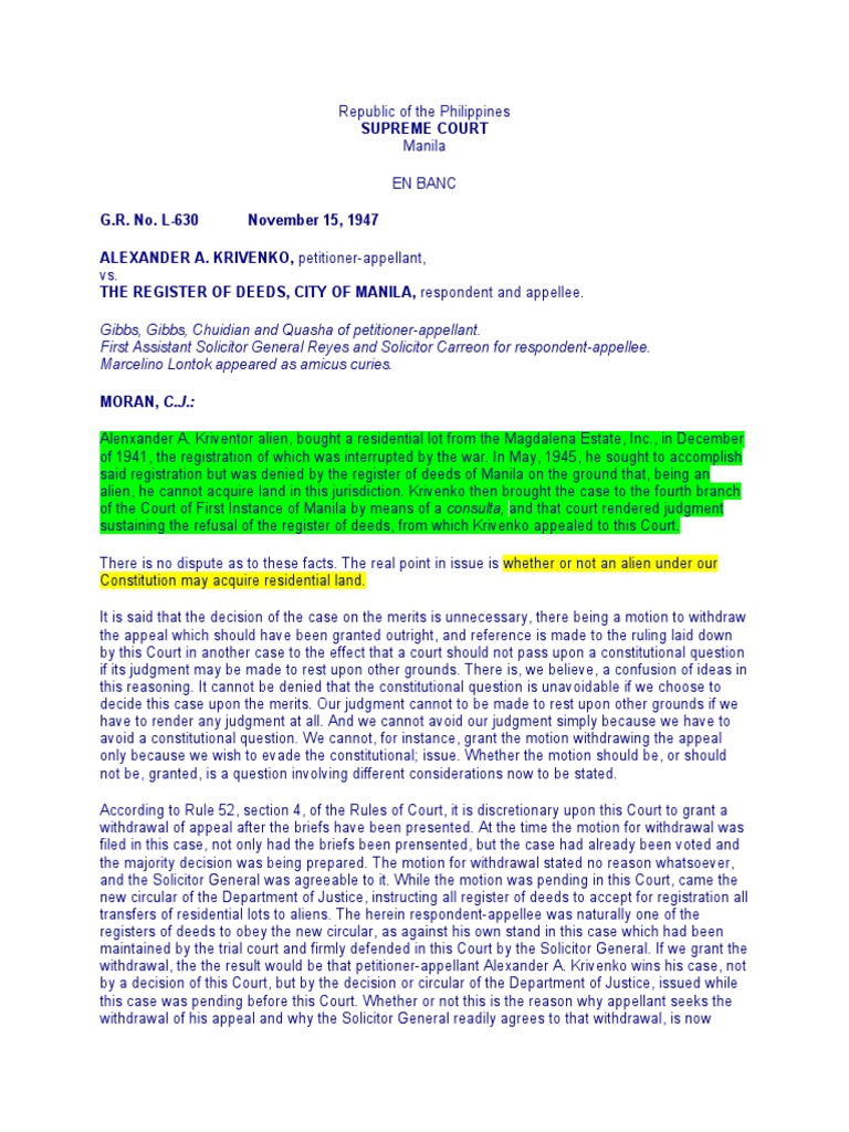 Krivenko v. Register of Deeds OK PDF Statutory Interpretation