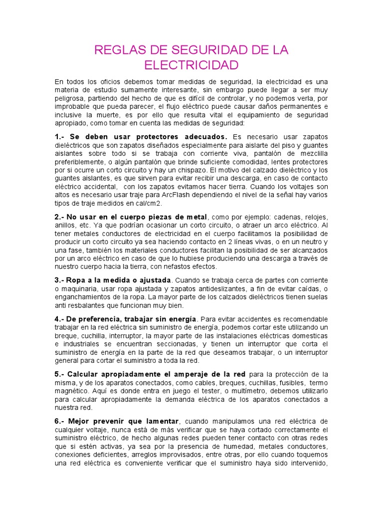 Reglas de Seguridad de La Electricidad | PDF | Aislador (Electricidad ...