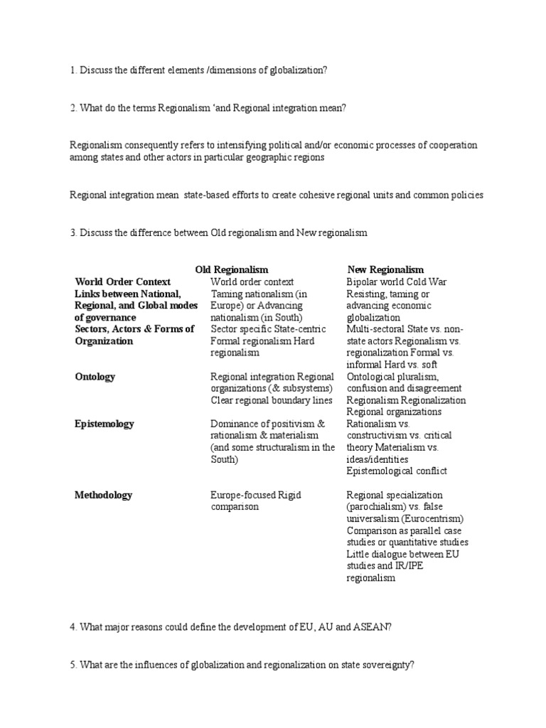 Elements of Globalization and Regionalism | PDF | Regional Integration ...
