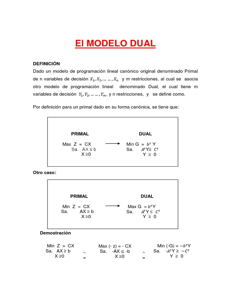 El Modelo Dual | PDF | División (Matemáticas) | Programación lineal