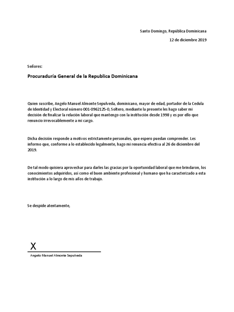 carta renuncia rep dominicana