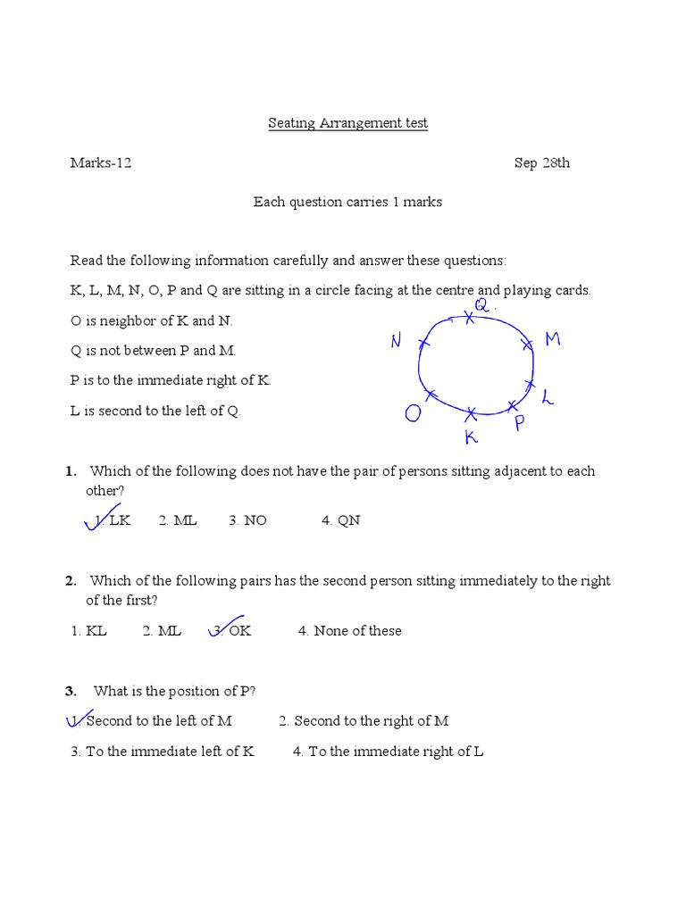 Seating Arrangements Test Answers Pdf Business