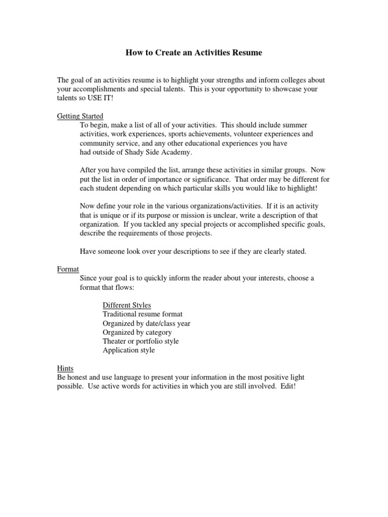 HIgh School Activities Resume Example | PDF | Goal | Behavior Modification