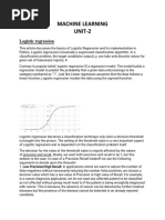 Machine Learning UNIT-2: Logistic Regression