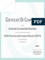 Certificate of Completion for NIOSH Oil and Gas Safety Passport Refresher