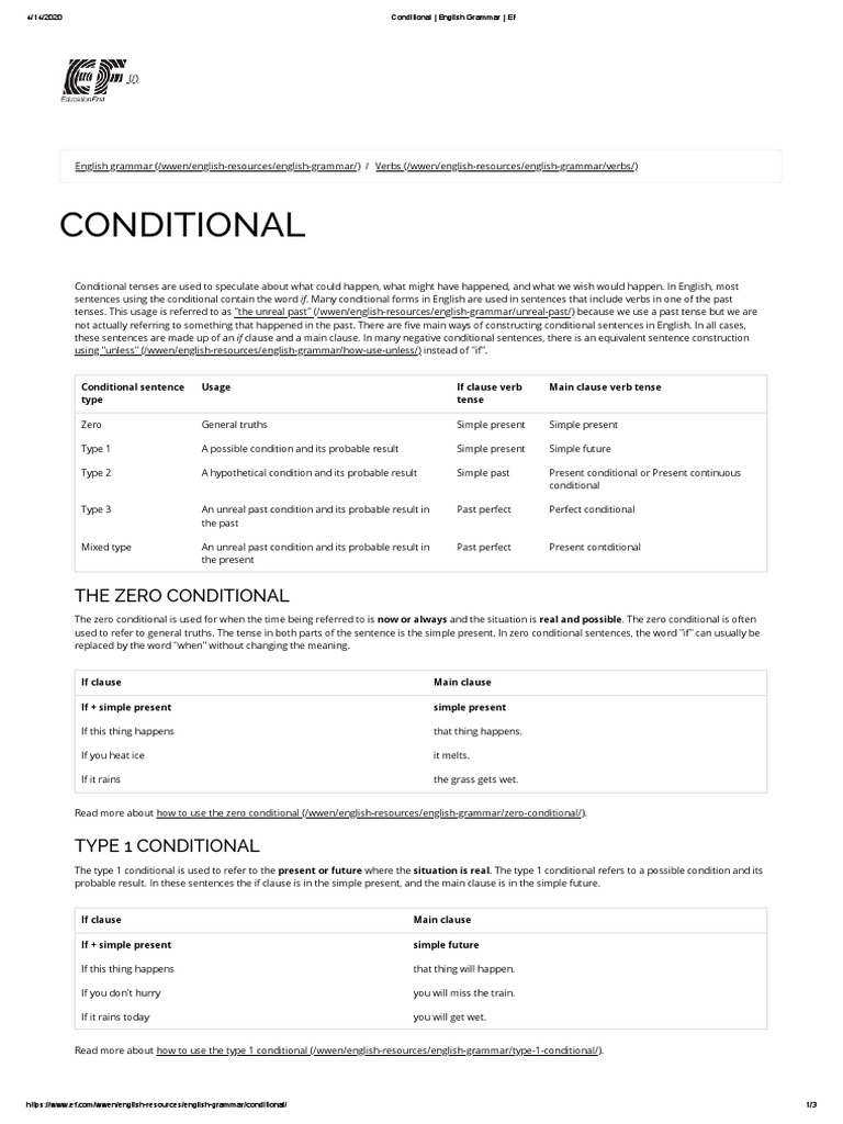 Conditional - English Grammar - EF | PDF | Linguistic Typology | Grammar