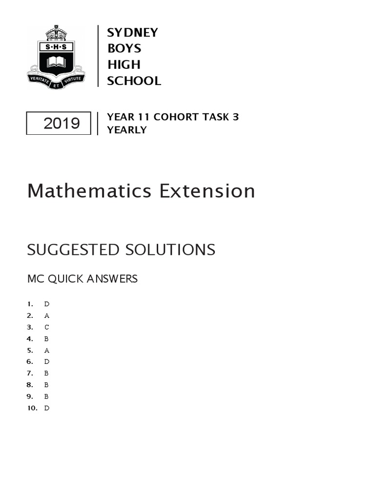 Year 11 Mathematics Extension Solutions | PDF | Approximation | Derivative
