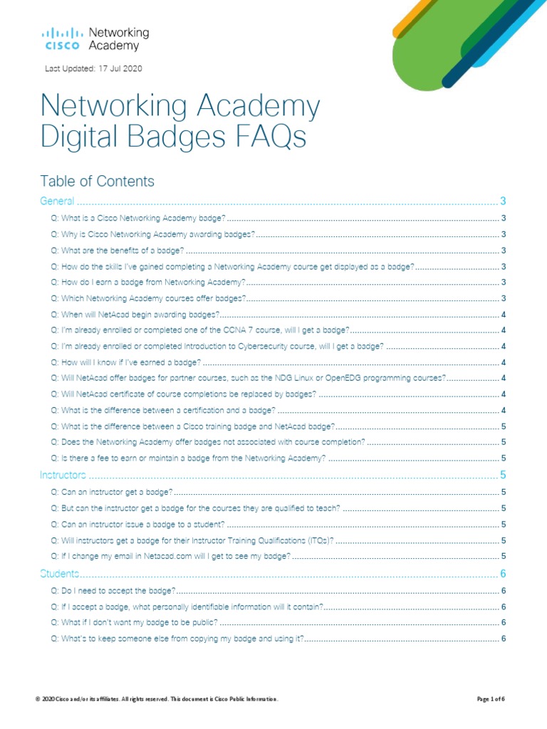 Networking Academy Digital Badges FAQ PDF PDF Cisco Certifications Communication