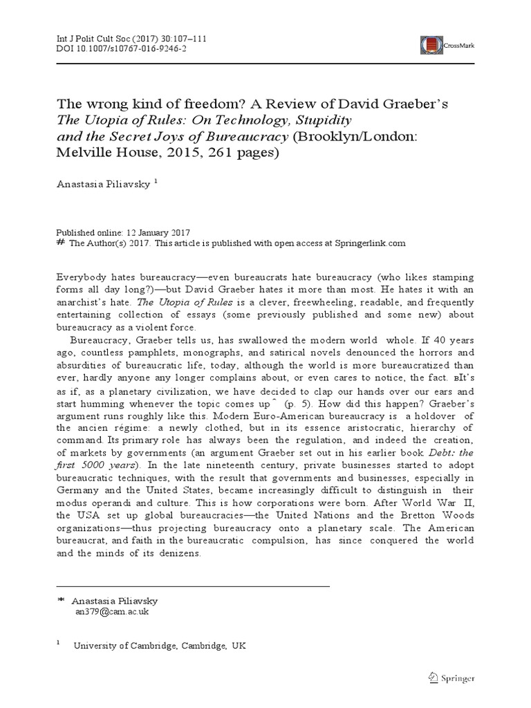 The Wrong Kind of Freedom A Review of David Graeber's The Utopia of ...
