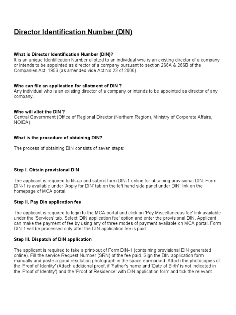 Director Identification Number (DIN) Guide | PDF | Notary Public | Document