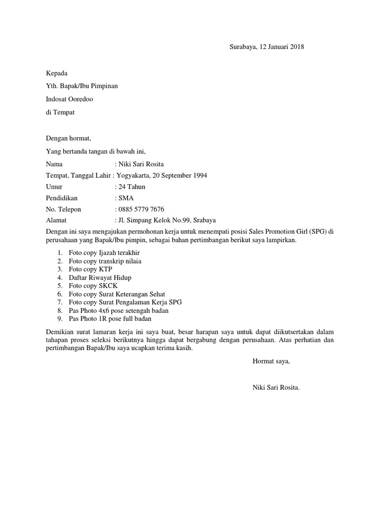 Download 50+ Contoh Surat Surat Lamaran Kerja Spg Terbaik Dan Terbaru