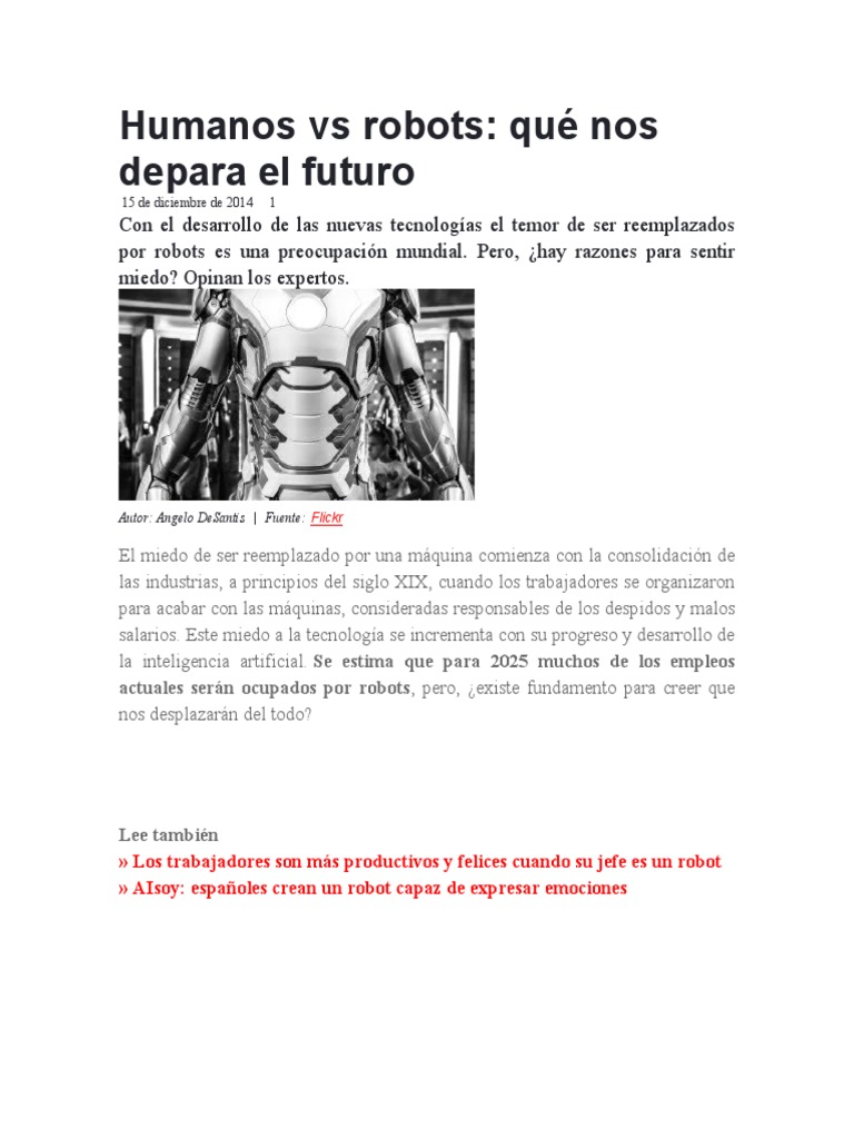 Futuro Laboral: Humanos vs Robots | PDF | Robot | Robótica