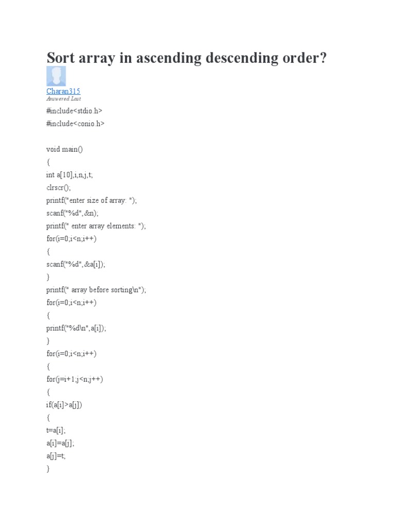 Sort Array in Ascending Descending Order | PDF | Computer Programming ...