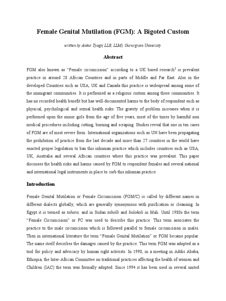 Understanding Female Genital Mutilation | PDF | Female Genital ...