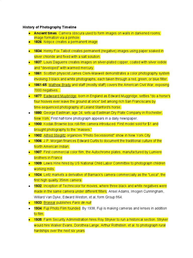 History of Photography Timeline2020 1 PDF