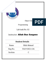 Lab Task No. 02 Instructor: Allah Bux Sargano: Student Details