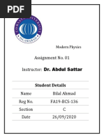 Assignment No. 01 Instructor: Dr. Abdul Sattar: Student Details