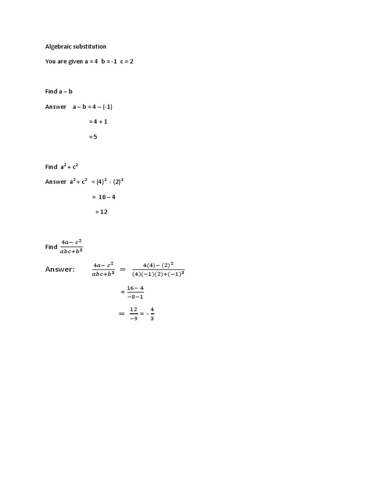 Algebraic Substitution Solutions | PDF