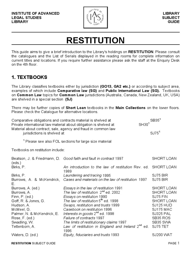Library Guide to Restitution Resources | PDF | Restitution | Ethical ...
