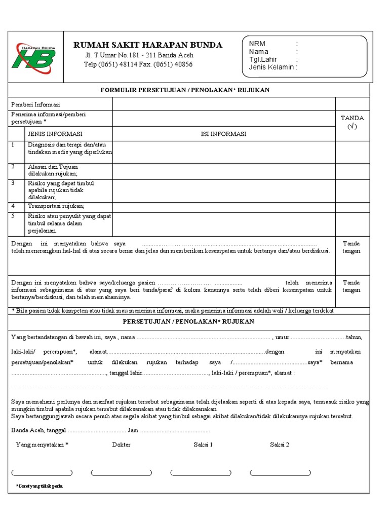 Formulir Penolakan Rujukan Pasien | PDF