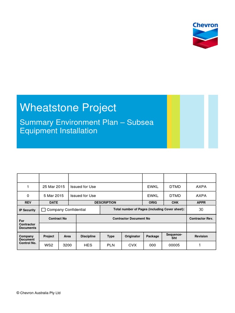 Re Submission EP Summary Chevron Australia Pty LTD Subsea Equipment