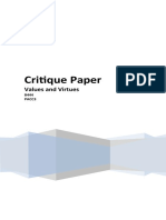 Critique Paper: Values and Virtues