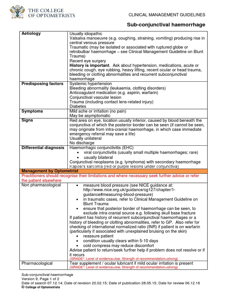 Coo Sub-Conjunctival Haemorrhage v9 | PDF | Bleeding | Coagulation