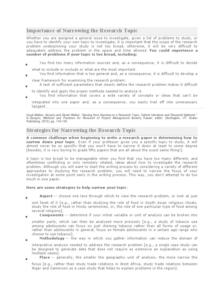 Strategies for Narrowing Research Topics | PDF | News | Academic Journal