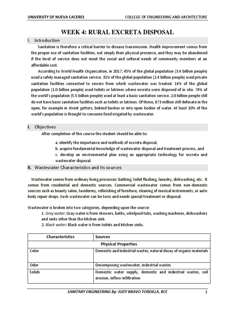 Week 4 Rural Excreta Disposal PDF | PDF | Sewage Treatment | Sanitation