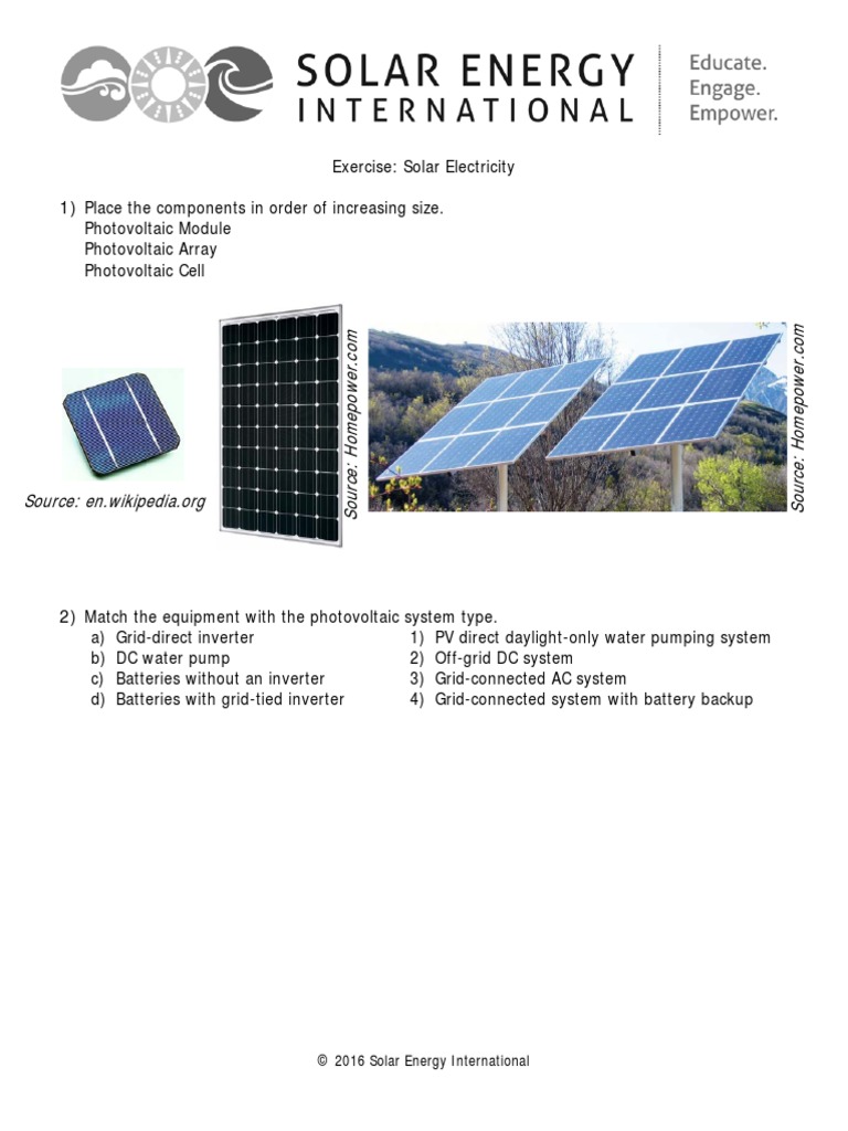 Solar Electricity Exercise Guide | PDF | Science & Mathematics