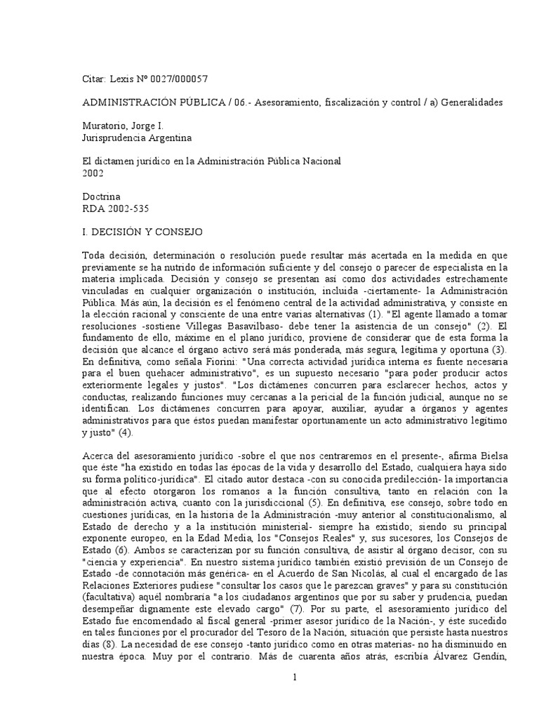 El Dictamen Jurídico en La Adm . - Muratorio | PDF | Caso de ley |  Estado (política)