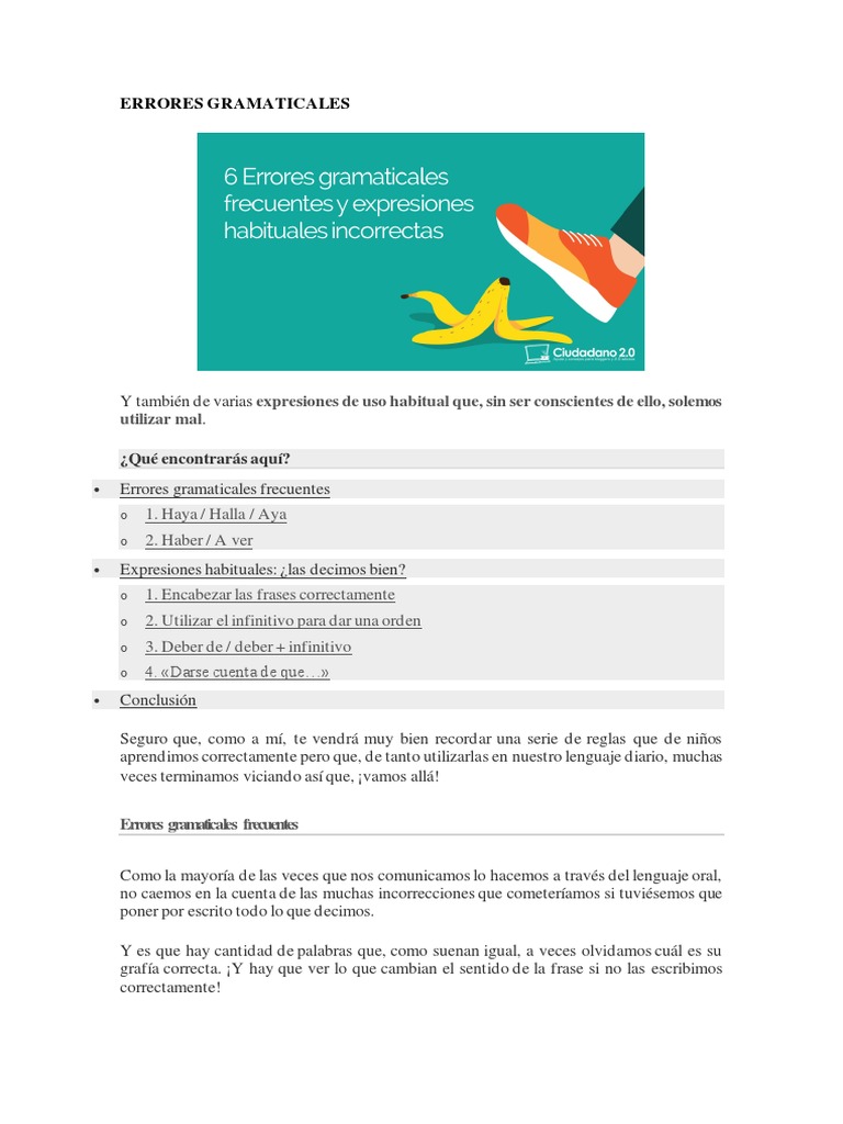Errores Gramaticales Comunes y Correcciones | PDF | Verbo | Sustantivo