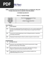 Birla Institute of Technology & Science, Pilani Course Handout Part A: Content Design