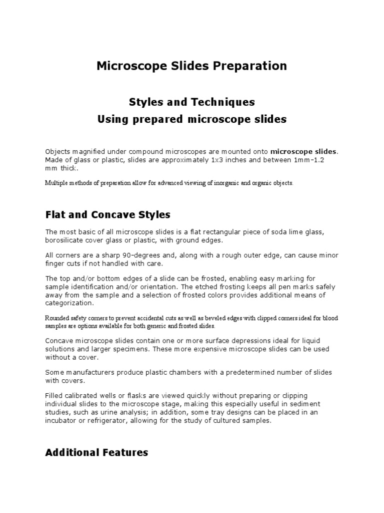 Microscope Slides Preparation PDF Staining Laboratory Techniques