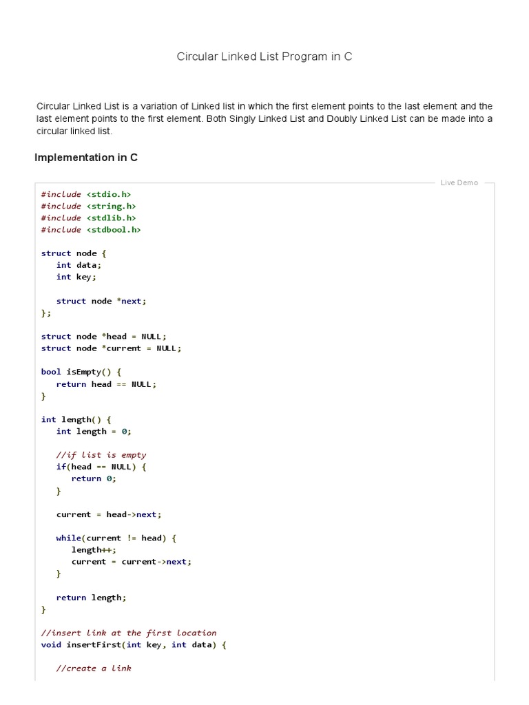 Circular Linked List Program in C | PDF | Information Technology ...