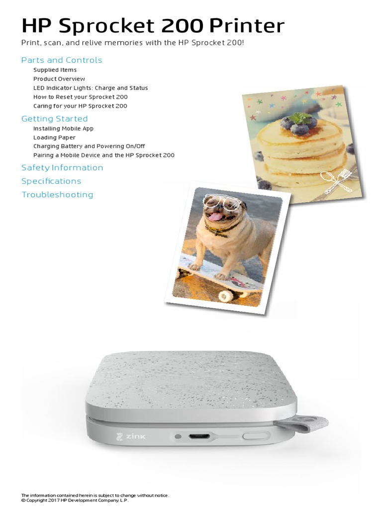 HP Sprocket 200 Printer Parts and Controls PDF Ios I Phone