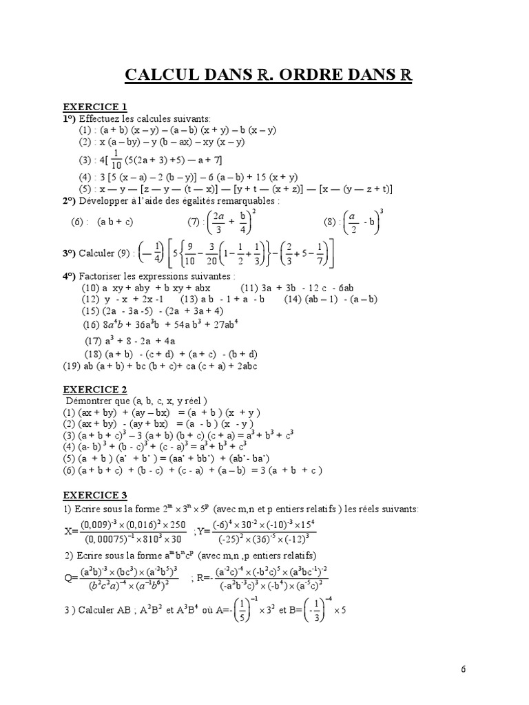 Exercices corrigés de calcul dans ℝ | PDF | Analyse réelle | Algèbre ...