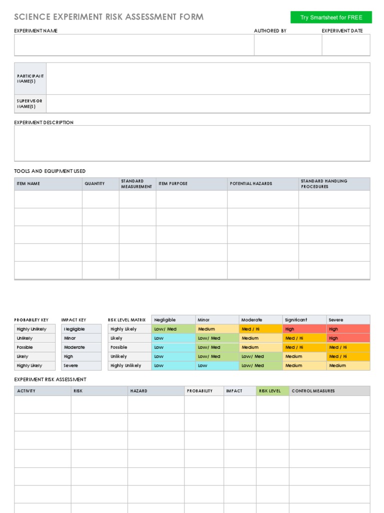 Science Experiment Risk Assessment Form | PDF | Science & Mathematics