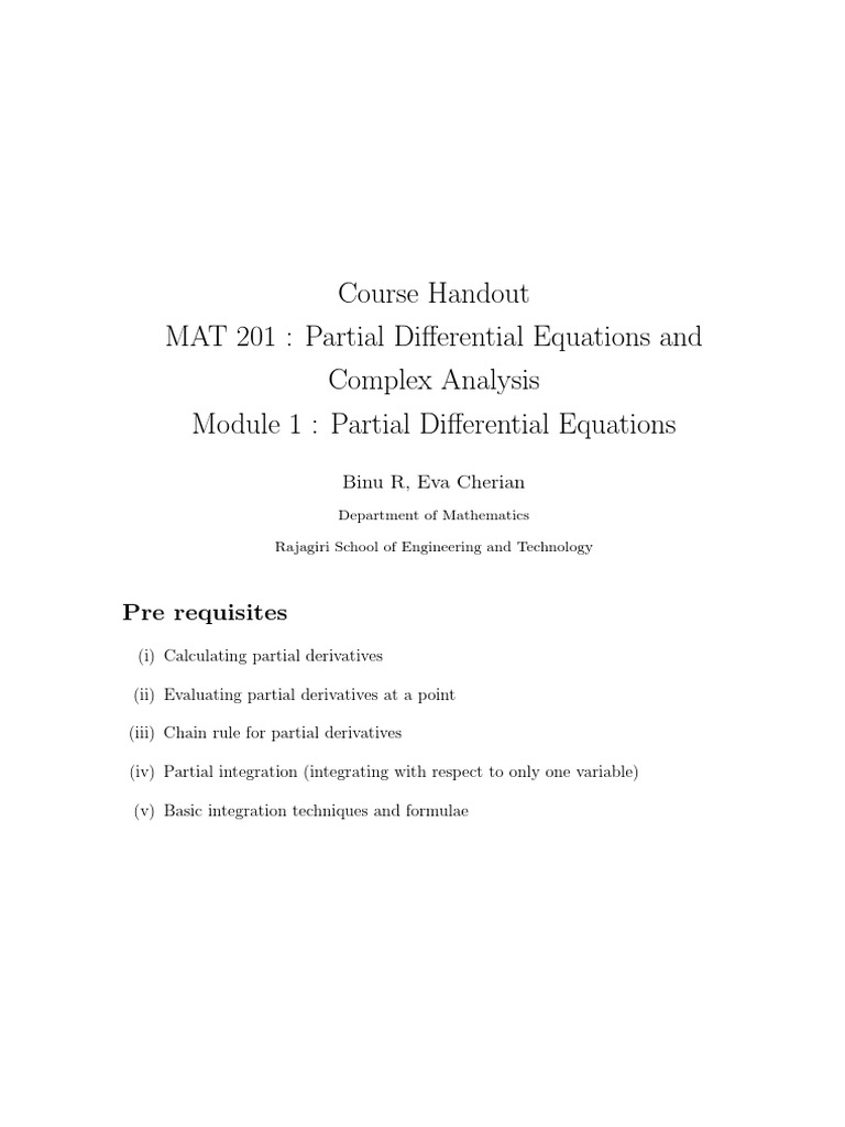 Handout Partial Differential Equation Differential Equations