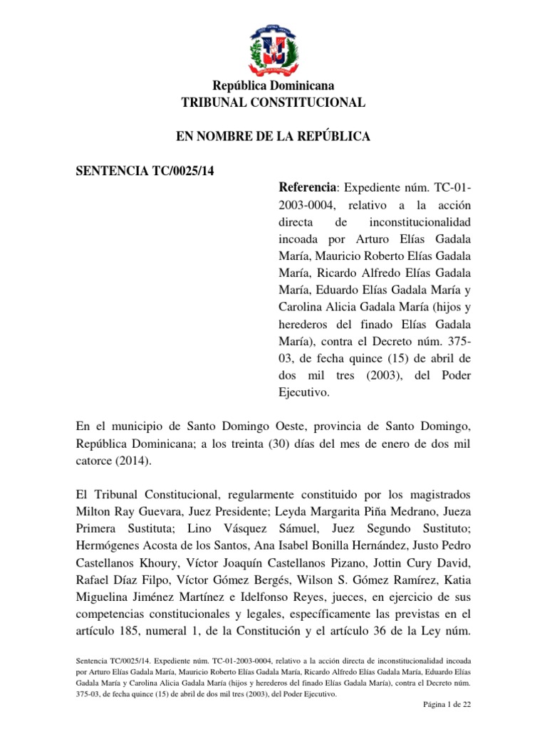 Inconstitucionalidad del Decreto 375-03 | PDF | Sentencia (ley ...