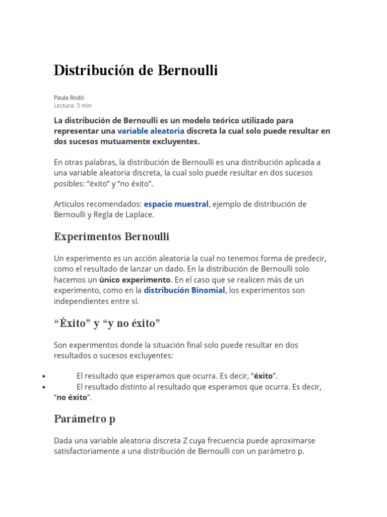Distribución de Bernoulli | PDF | Distribución de probabilidad ...